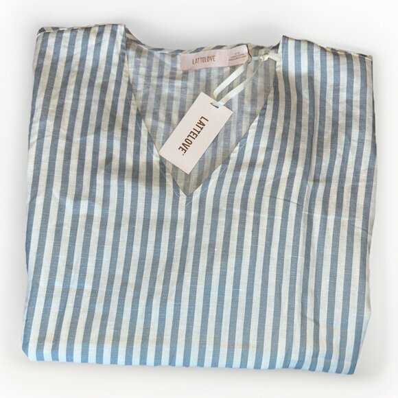 NEW LatteLove Linen Dress Women's Size Medium Relaxed Nautical Beach Vacation - Picture 8 of 13